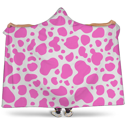 Pink And White Cow Print Hooded Blanket