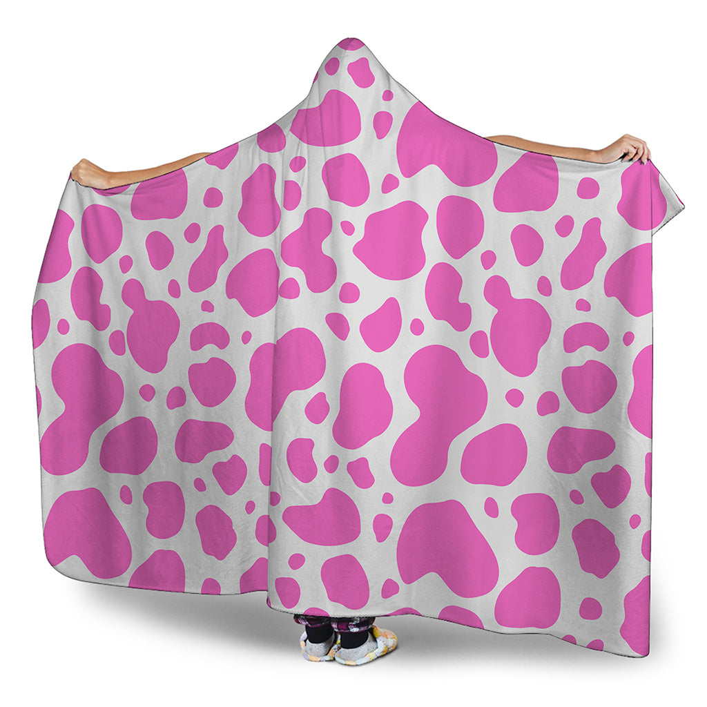 Pink And White Cow Print Hooded Blanket