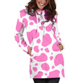 Pink And White Cow Print Pullover Hoodie Dress