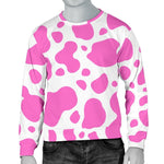 Pink And White Cow Print Men's Crewneck Sweatshirt GearFrost
