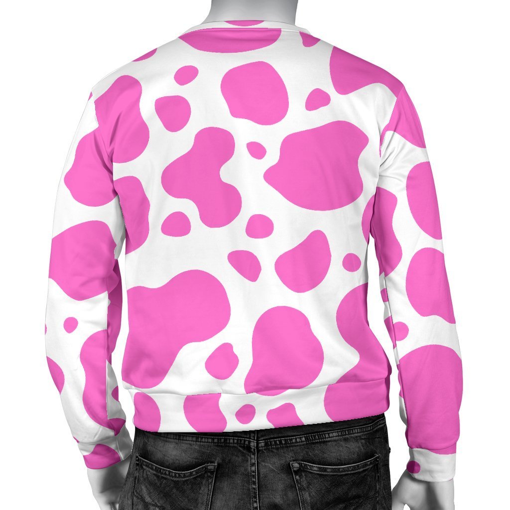 Pink And White Cow Print Men's Crewneck Sweatshirt GearFrost