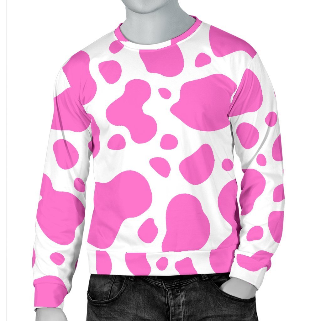 Pink And White Cow Print Men's Crewneck Sweatshirt GearFrost