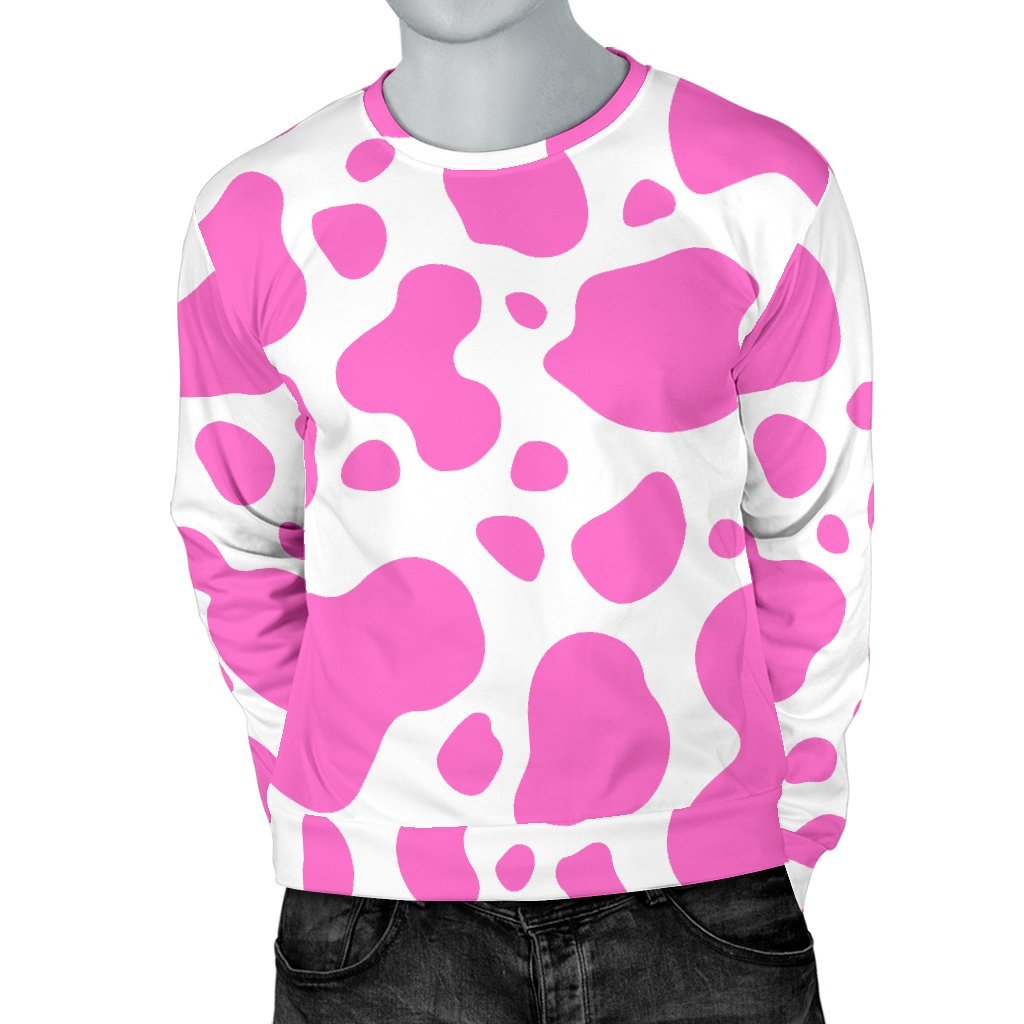 Pink And White Cow Print Men's Crewneck Sweatshirt GearFrost
