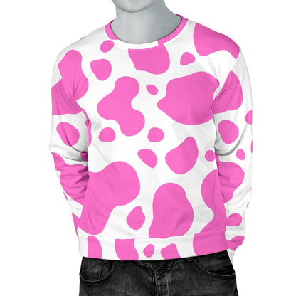 Pink And White Cow Print Men's Crewneck Sweatshirt GearFrost