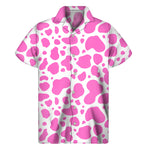 Pink And White Cow Print Men's Short Sleeve Shirt
