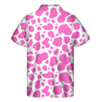 Pink And White Cow Print Men's Short Sleeve Shirt