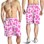 Pink And White Cow Print Men's Shorts