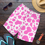 Pink And White Cow Print Men's Shorts