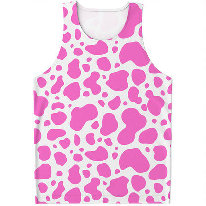 Pink And White Cow Print Men's Tank Top