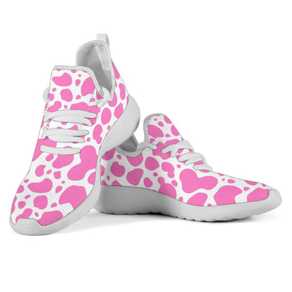 Pink And White Cow Print Mesh Knit Shoes GearFrost