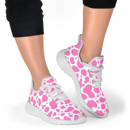 Pink And White Cow Print Mesh Knit Shoes GearFrost