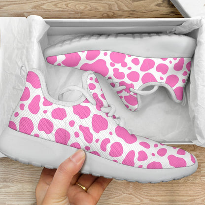 Pink And White Cow Print Mesh Knit Shoes GearFrost