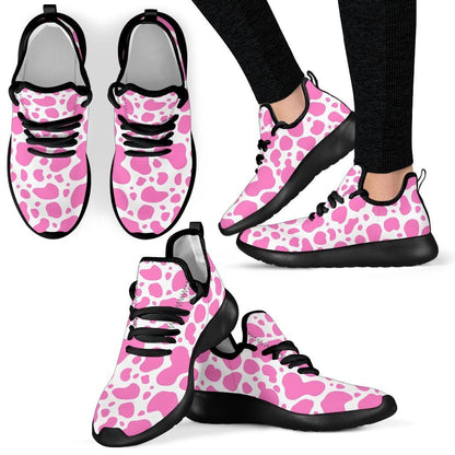 Pink And White Cow Print Mesh Knit Shoes GearFrost