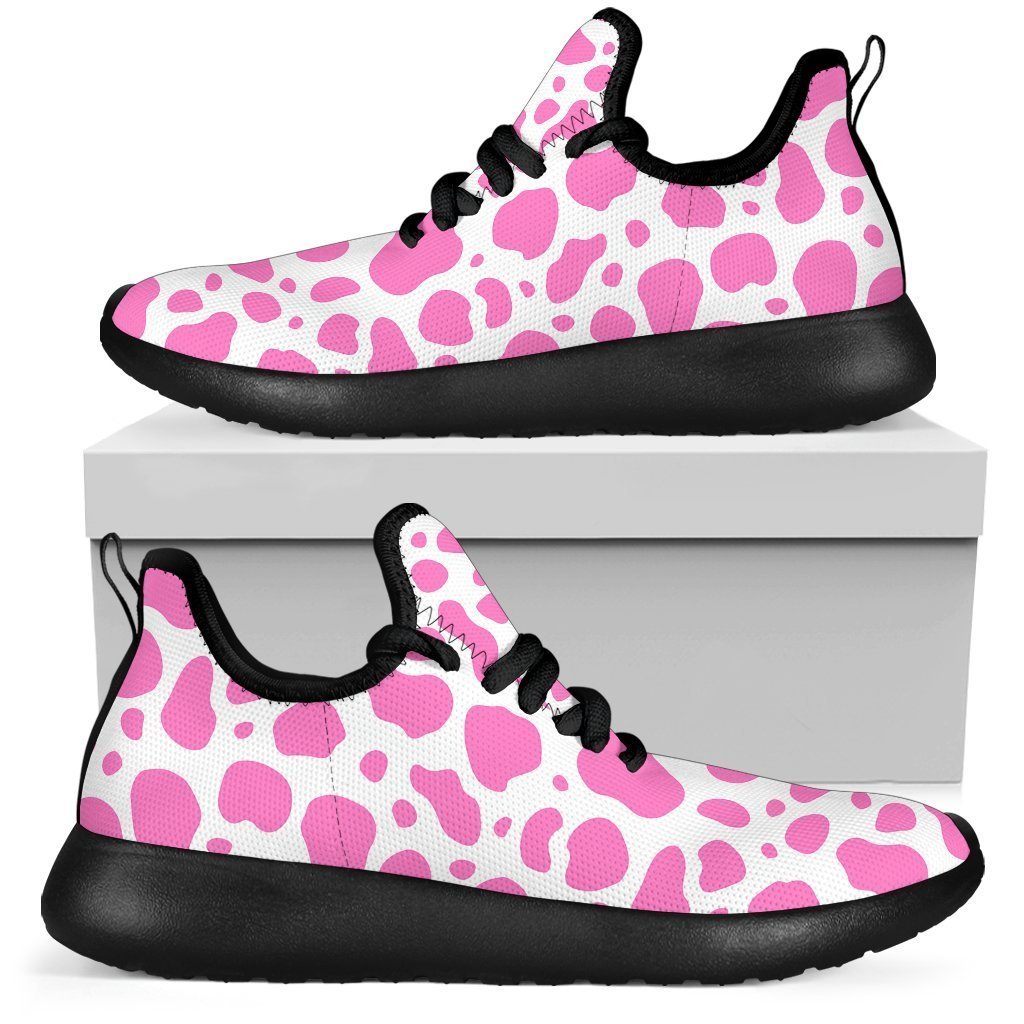 Pink And White Cow Print Mesh Knit Shoes GearFrost