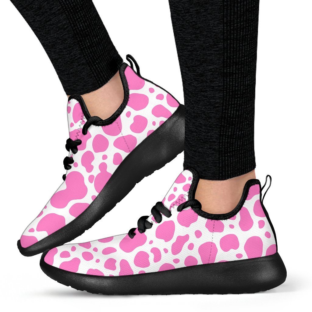 Pink And White Cow Print Mesh Knit Shoes GearFrost