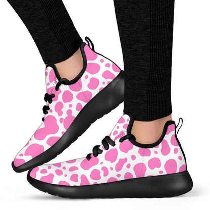 Pink And White Cow Print Mesh Knit Shoes GearFrost
