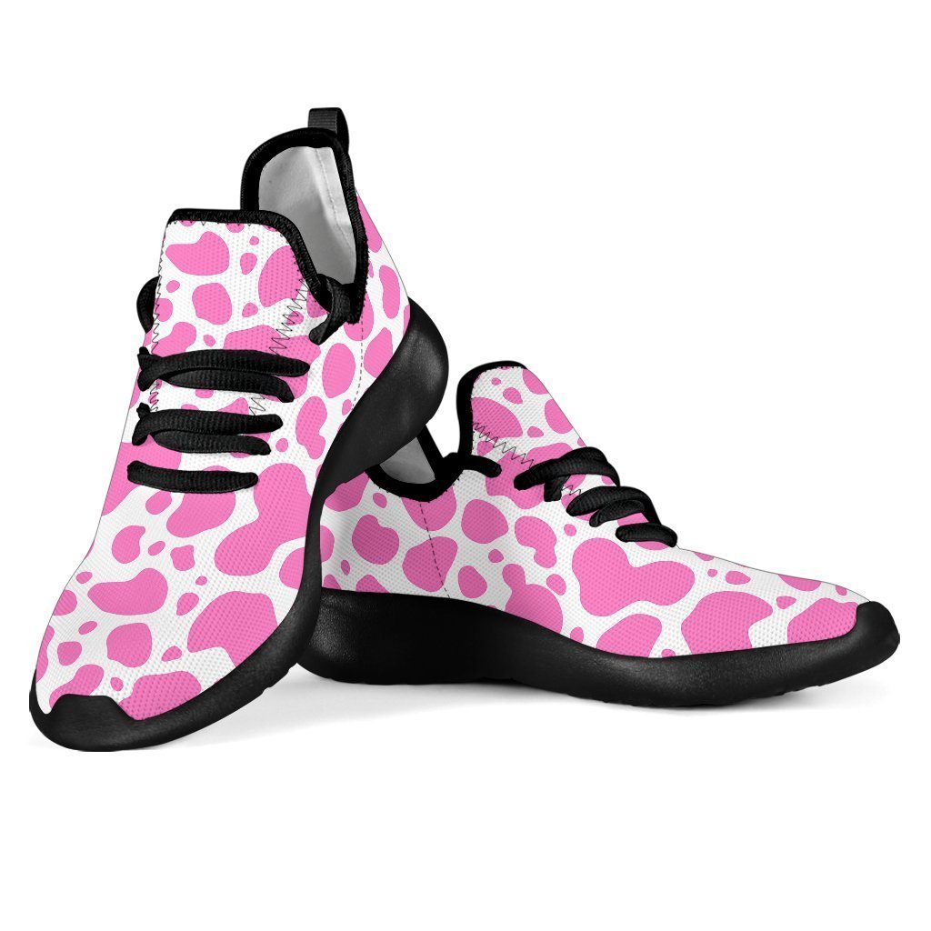Pink And White Cow Print Mesh Knit Shoes GearFrost
