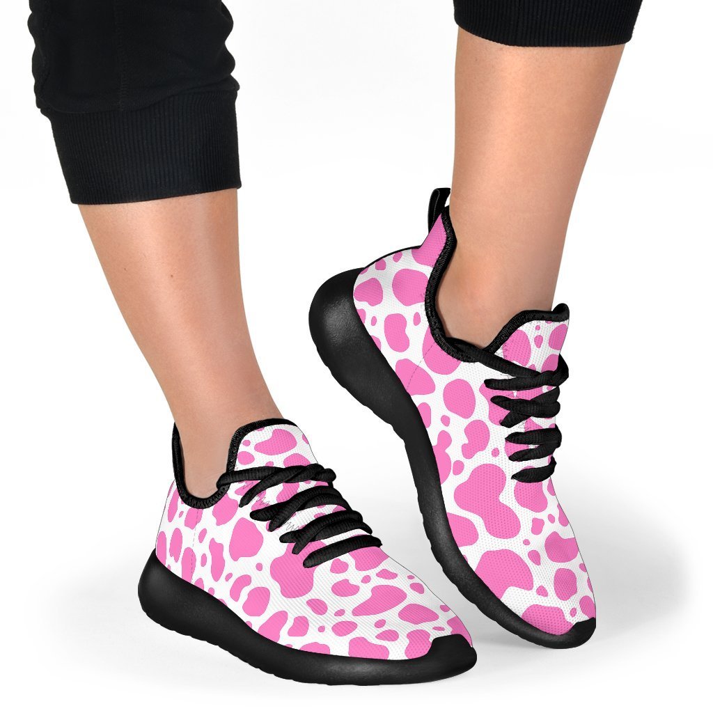 Pink And White Cow Print Mesh Knit Shoes GearFrost