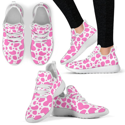 Pink And White Cow Print Mesh Knit Shoes GearFrost