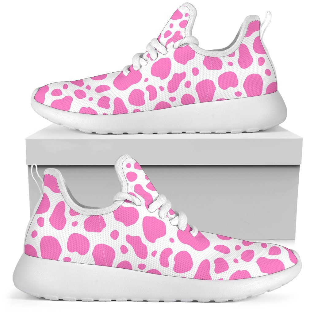 Pink And White Cow Print Mesh Knit Shoes GearFrost