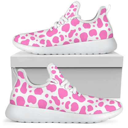 Pink And White Cow Print Mesh Knit Shoes GearFrost