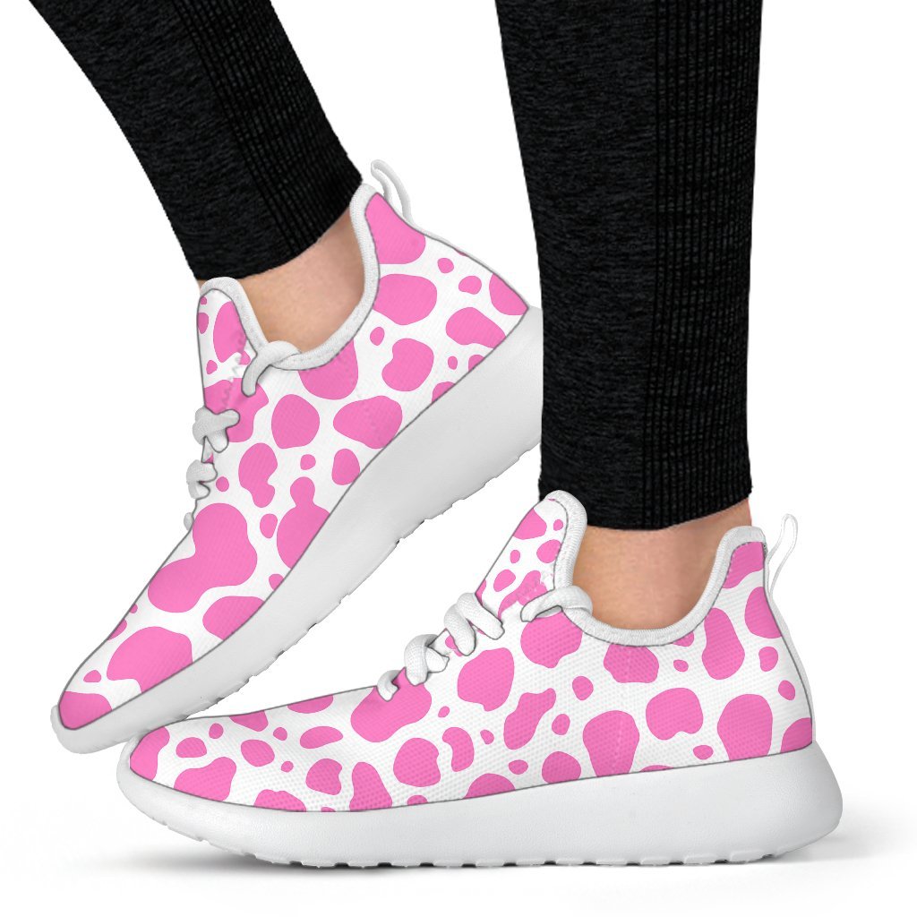 Pink And White Cow Print Mesh Knit Shoes GearFrost