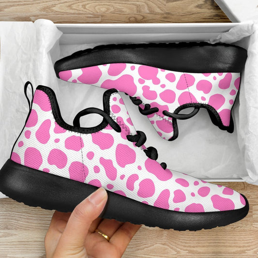 Pink And White Cow Print Mesh Knit Shoes GearFrost
