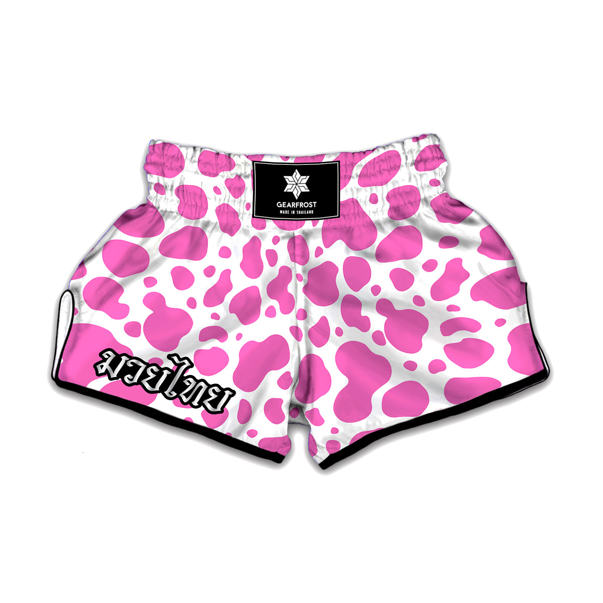 Pink And White Cow Print Muay Thai Boxing Shorts