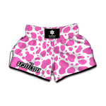 Pink And White Cow Print Muay Thai Boxing Shorts