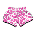 Pink And White Cow Print Muay Thai Boxing Shorts