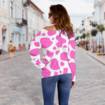 Pink And White Cow Print Off Shoulder Sweatshirt GearFrost