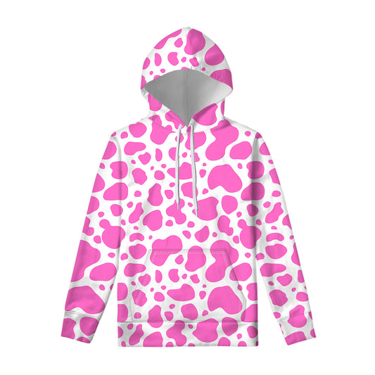 Pink And White Cow Print Pullover Hoodie