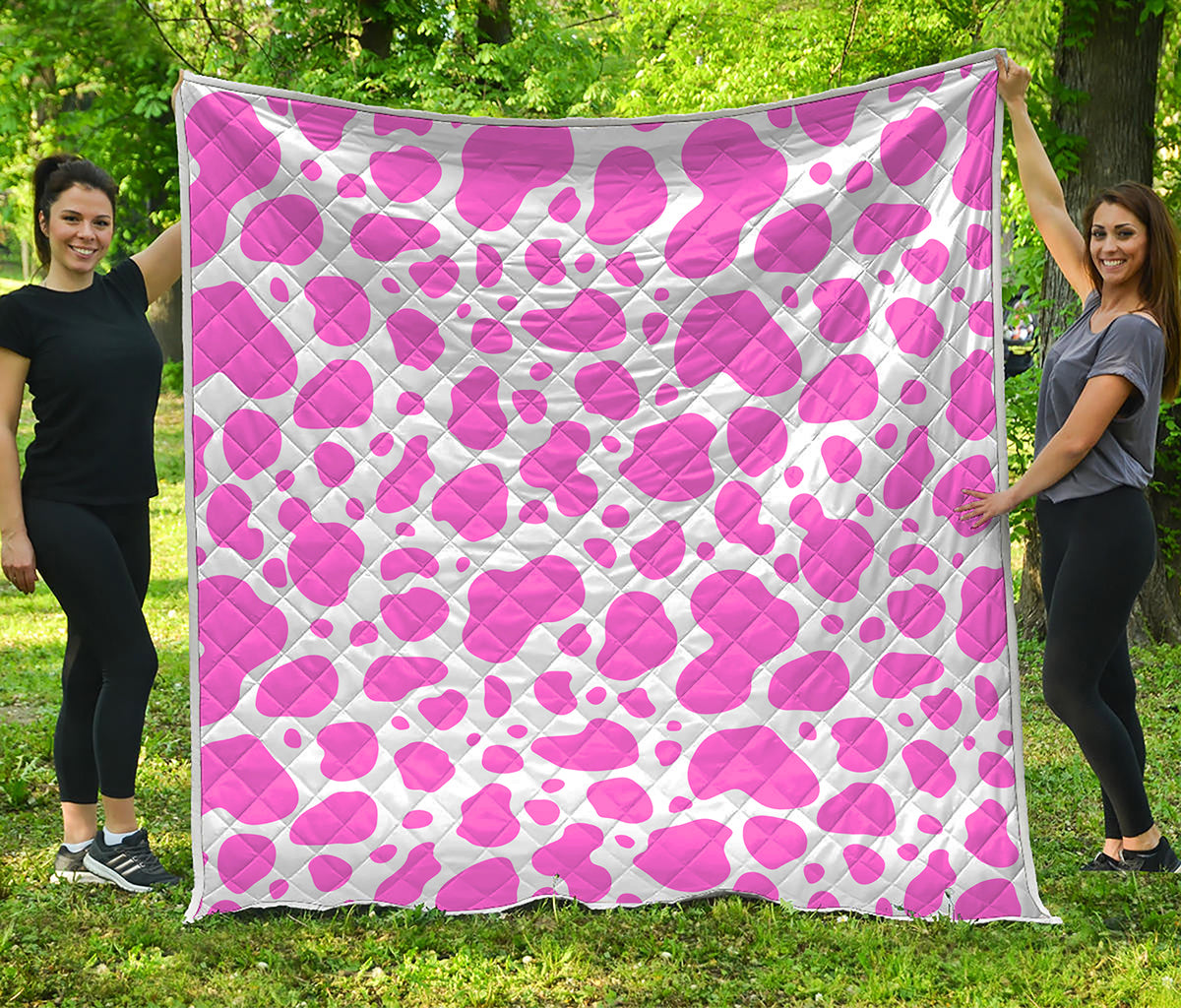 Pink And White Cow Print Quilt