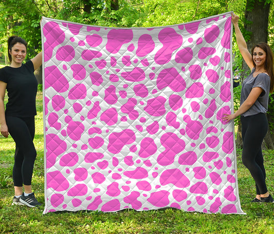 Pink And White Cow Print Quilt