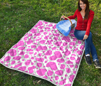 Pink And White Cow Print Quilt
