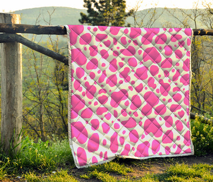Pink And White Cow Print Quilt
