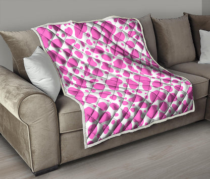 Pink And White Cow Print Quilt