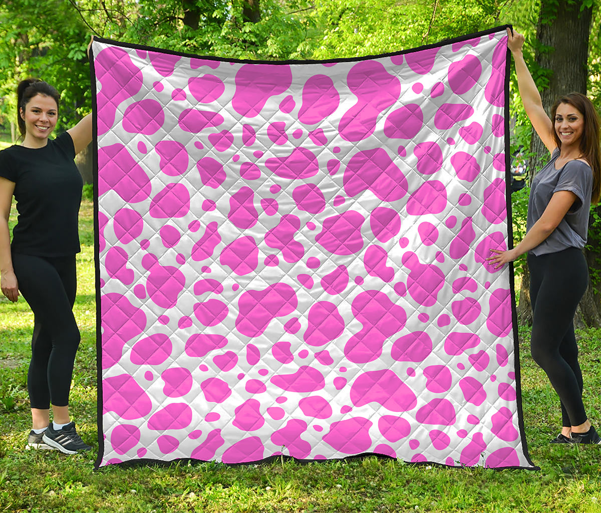 Pink And White Cow Print Quilt
