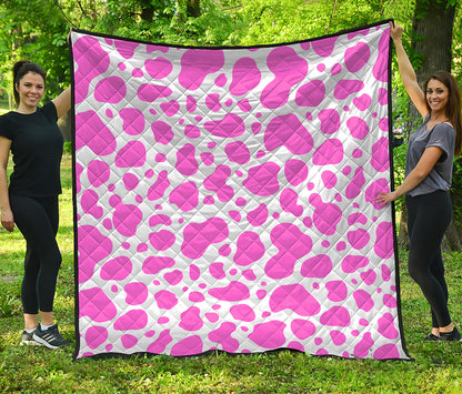 Pink And White Cow Print Quilt