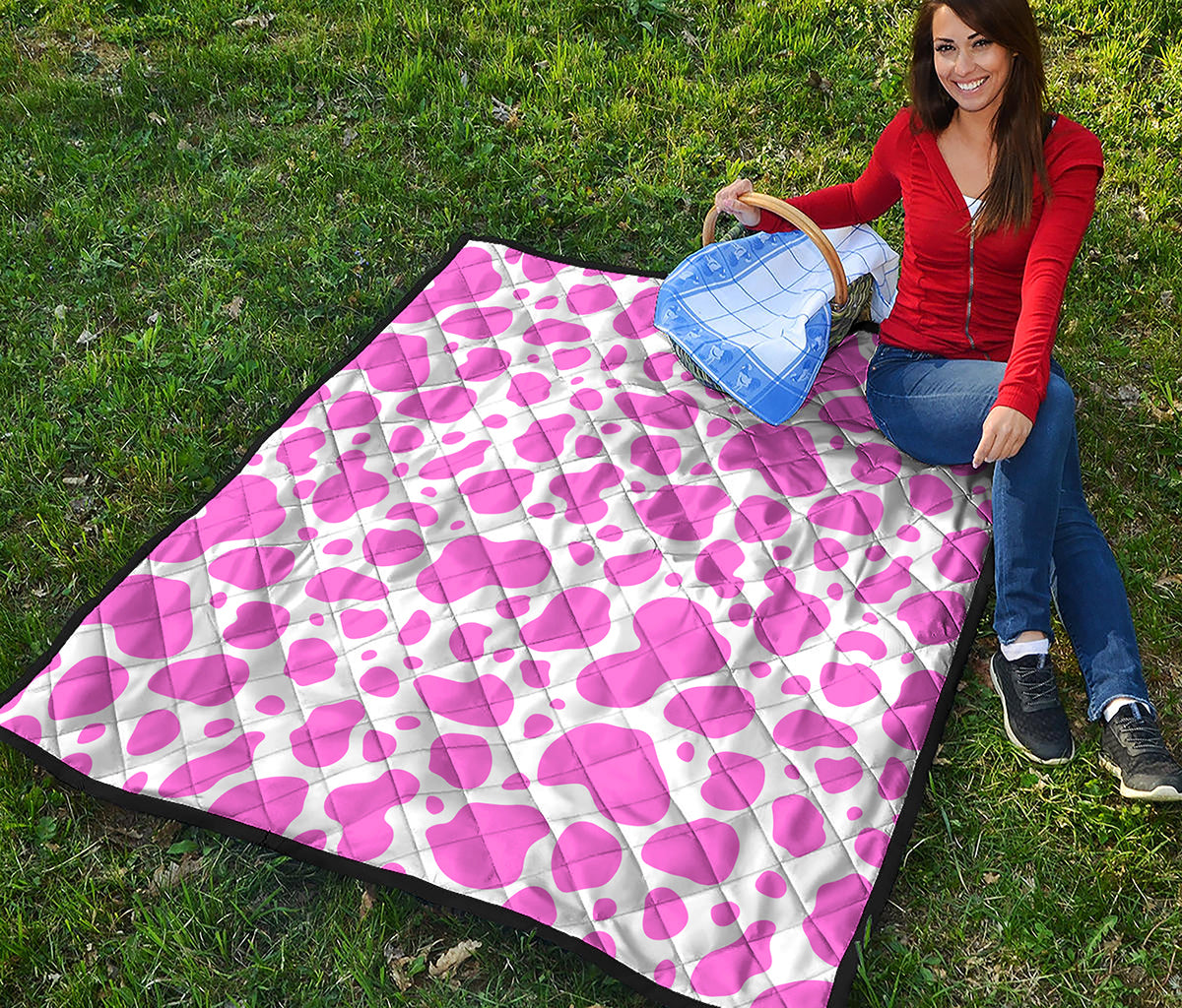 Pink And White Cow Print Quilt