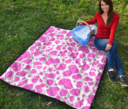 Pink And White Cow Print Quilt