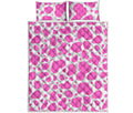 Pink And White Cow Print Quilt Bed Set
