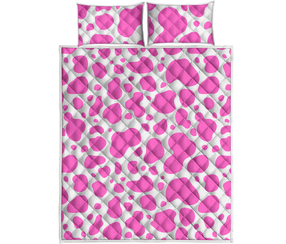 Pink And White Cow Print Quilt Bed Set