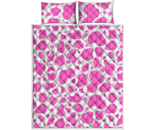 Pink And White Cow Print Quilt Bed Set
