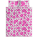 Pink And White Cow Print Quilt Bed Set
