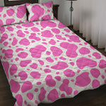 Pink And White Cow Print Quilt Bed Set