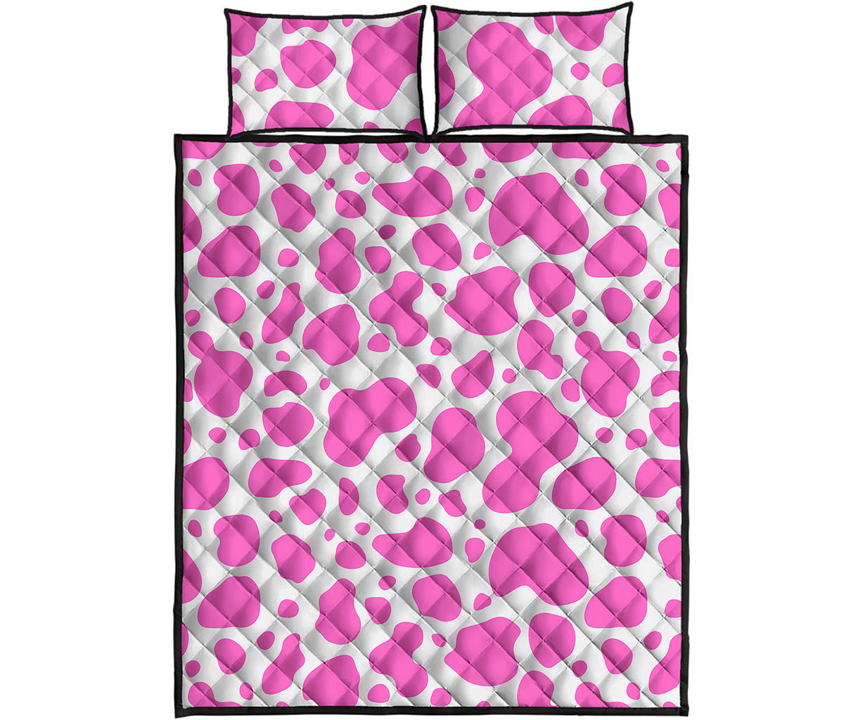 Pink And White Cow Print Quilt Bed Set