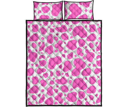 Pink And White Cow Print Quilt Bed Set