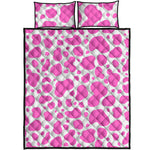 Pink And White Cow Print Quilt Bed Set