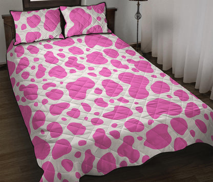 Pink And White Cow Print Quilt Bed Set